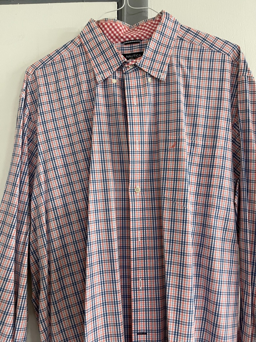 Nautica Men's Pink and Navy Plaid Dress Shirt Size XXL